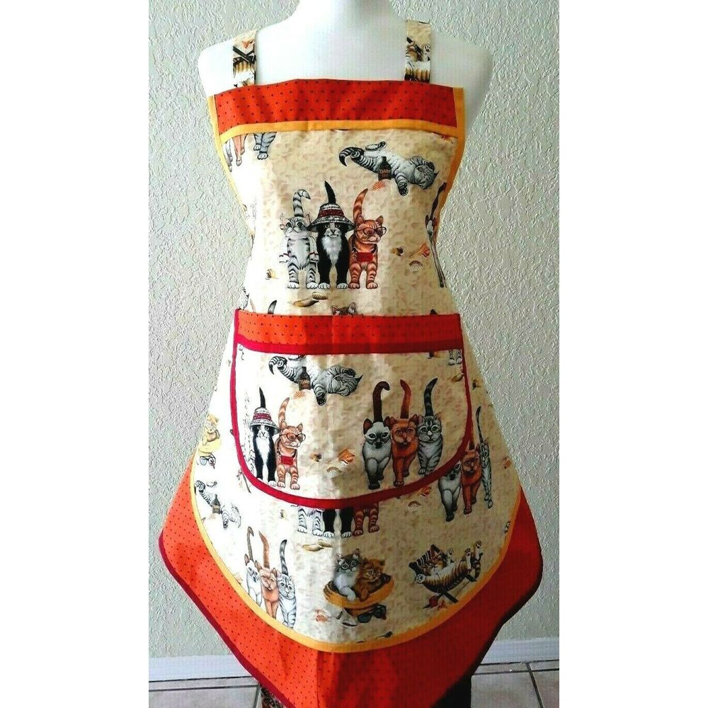 Women's Apron Handmade "Kittens on the Beach" - Picture 1 of 6